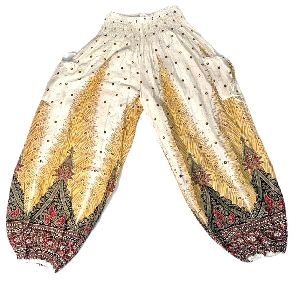 SOLD!!  Bohemian Feather Design Harem Lounge Pants Wide S/M